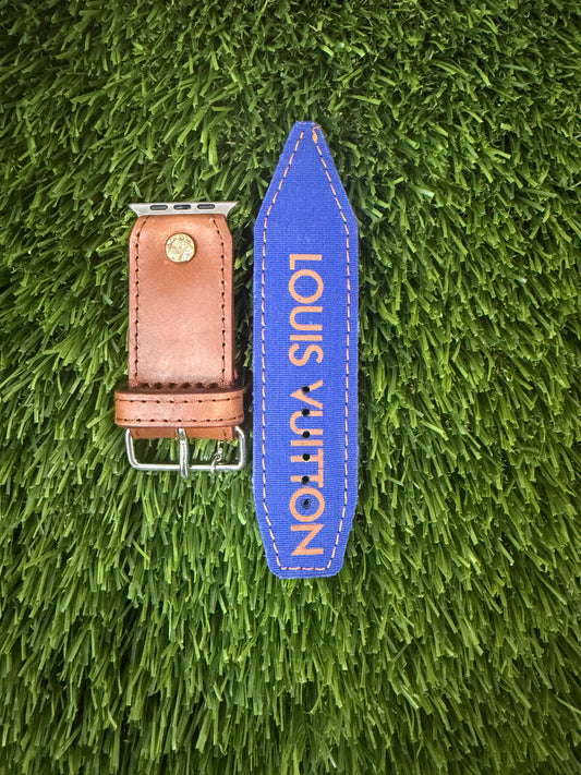 LV Upcycled Blue Ribbon Band with leather Tongue