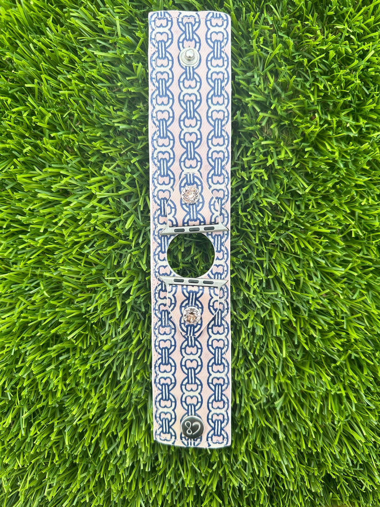 Auténtico enlace Tory Burch rosa y azul marino reciclado